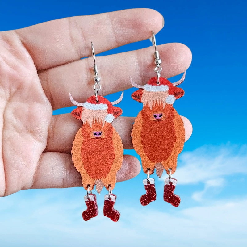 Wholesale Christmas Hen Cow Cow Animal Earrings