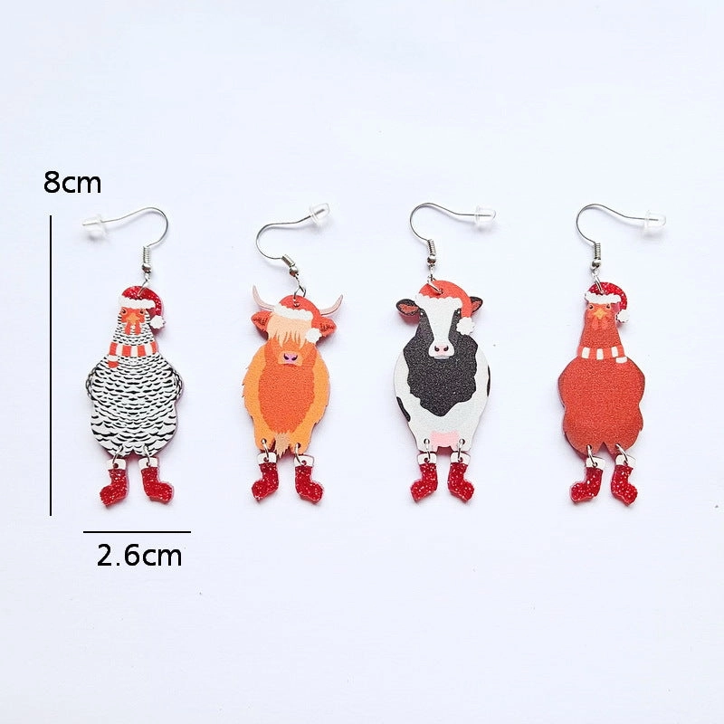 Wholesale Christmas Hen Cow Cow Animal Earrings