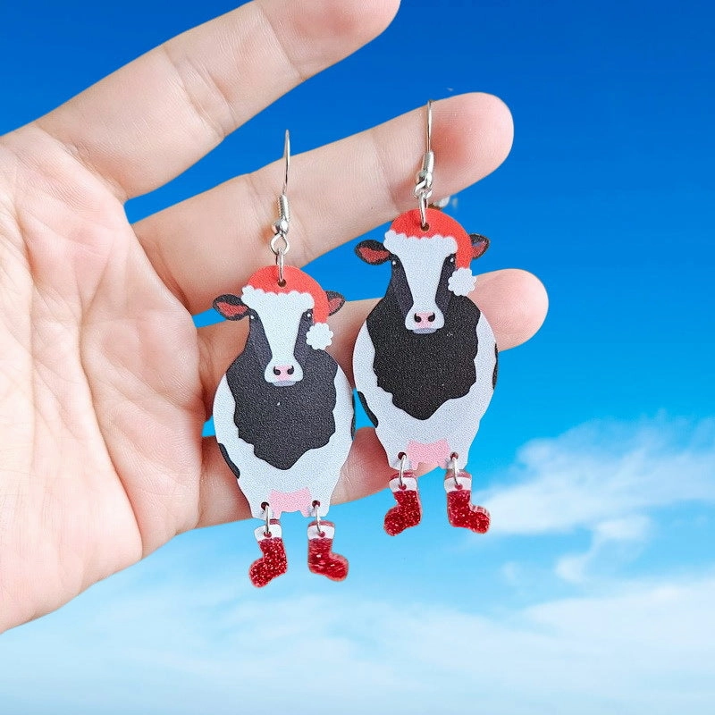Wholesale Christmas Hen Cow Cow Animal Earrings