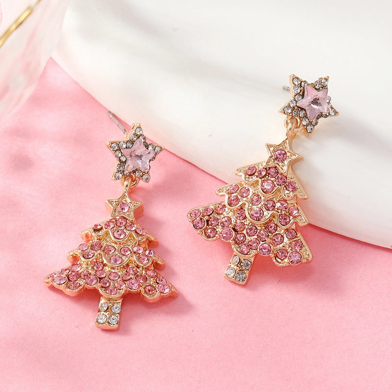 Wholesale Christmas High-end Full Diamond Christmas Tree Lights Snowman Earrings