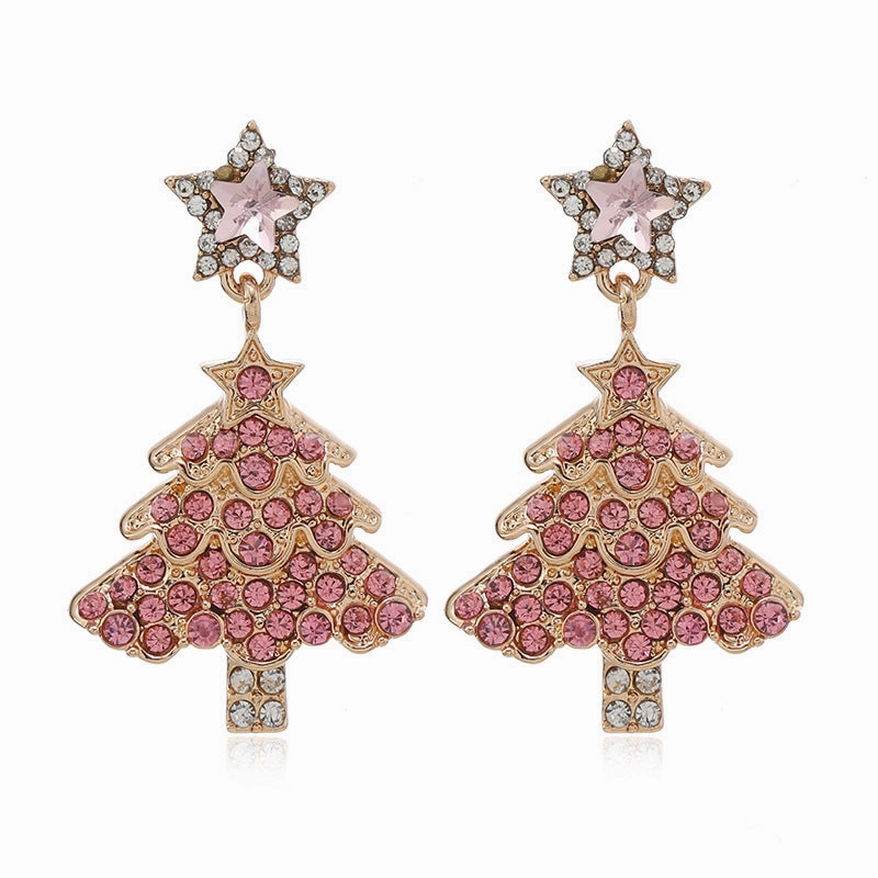 Wholesale Christmas High-end Full Diamond Christmas Tree Lights Snowman Earrings