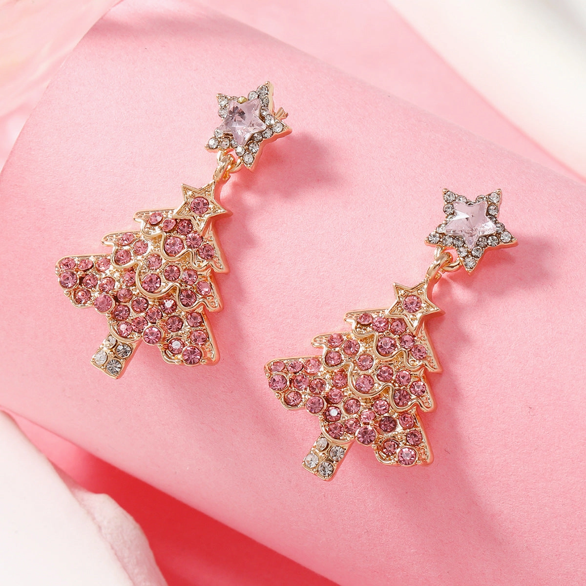 Wholesale Christmas High-end Full Diamond Christmas Tree Lights Snowman Earrings