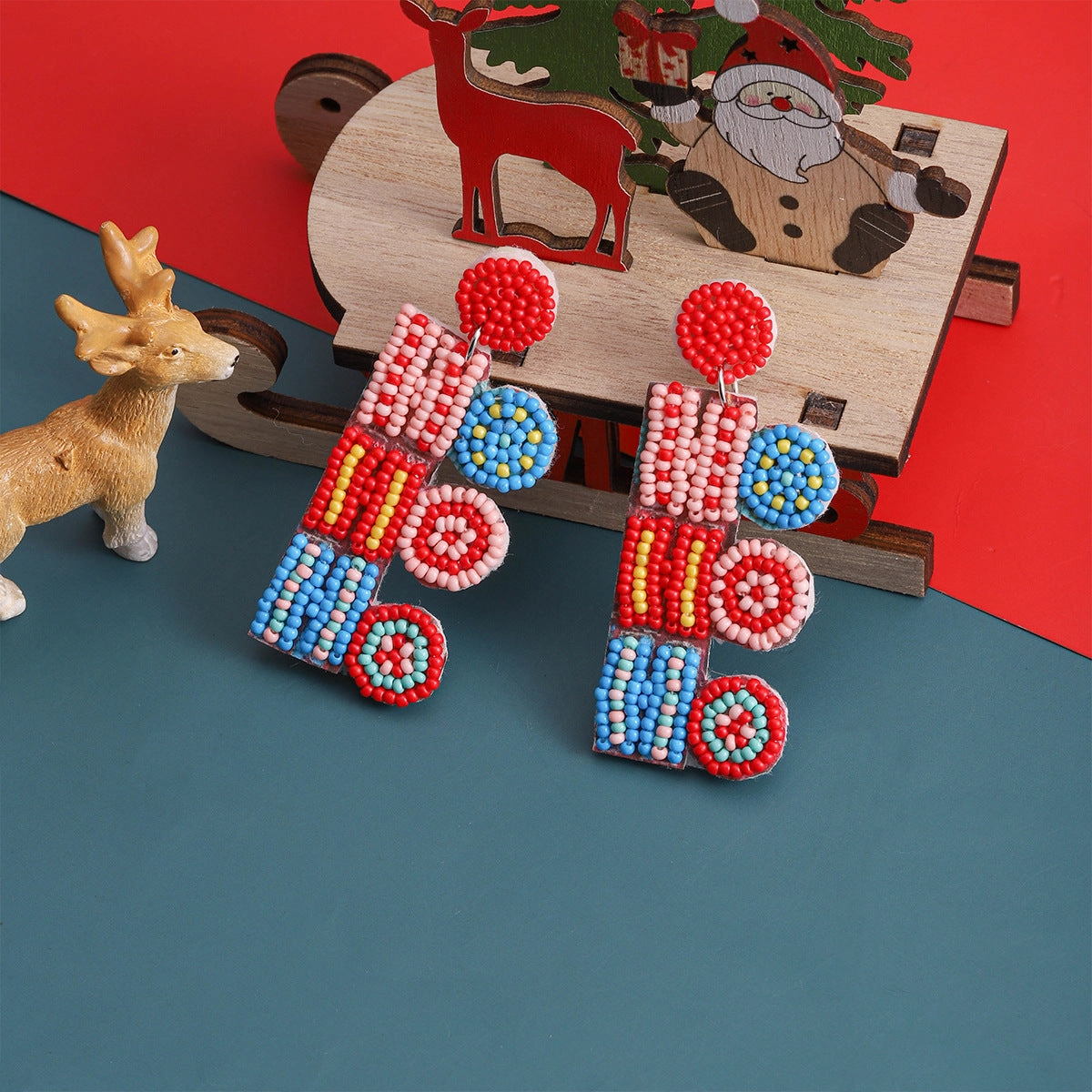 Wholesale Christmas HOHOHO Handmade Rice Bead Earrings