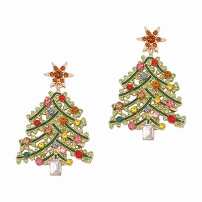 Wholesale Christmas Hollow Christmas Tree Alloy Style Diamond Earrings