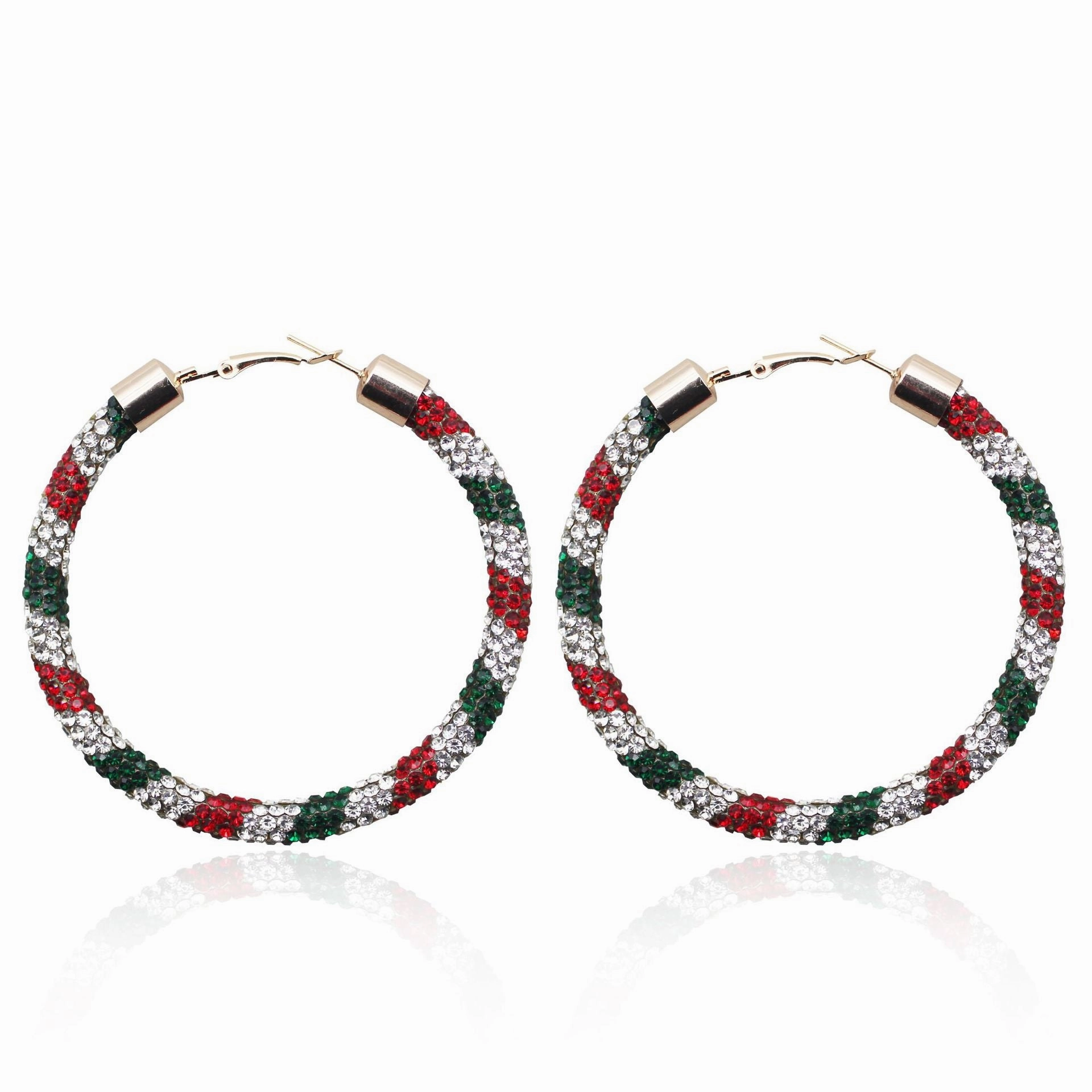 Wholesale Christmas Independence Day Gradient Color Broken Diamond Big Circle Earrings
