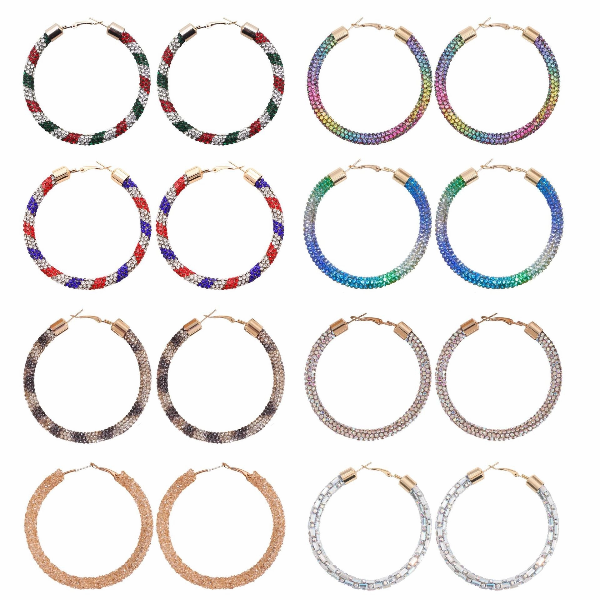 Wholesale Christmas Independence Day Gradient Color Broken Diamond Big Circle Earrings