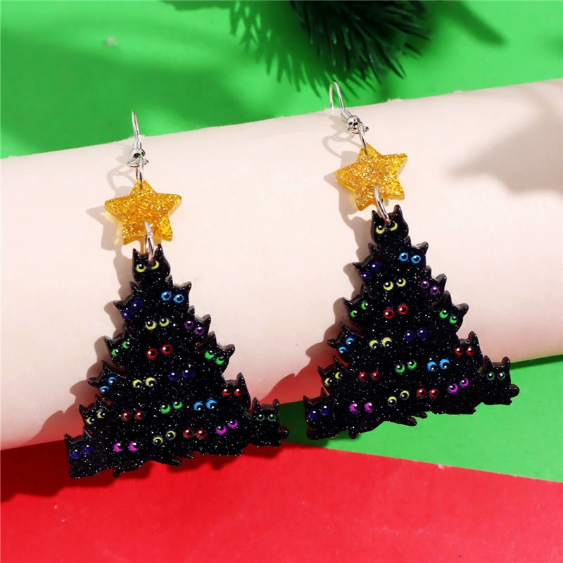 Wholesale Christmas Lantern Black Cat Bell Acrylic Pendant Earrings