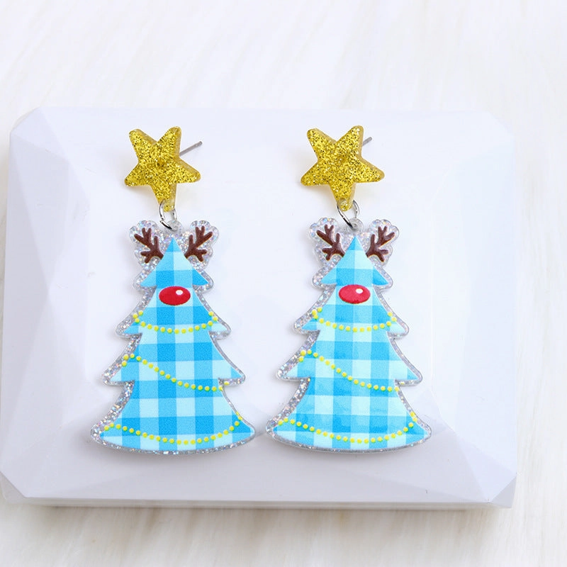 Wholesale Christmas Leopard Print Christmas Tree Acrylic Earrings