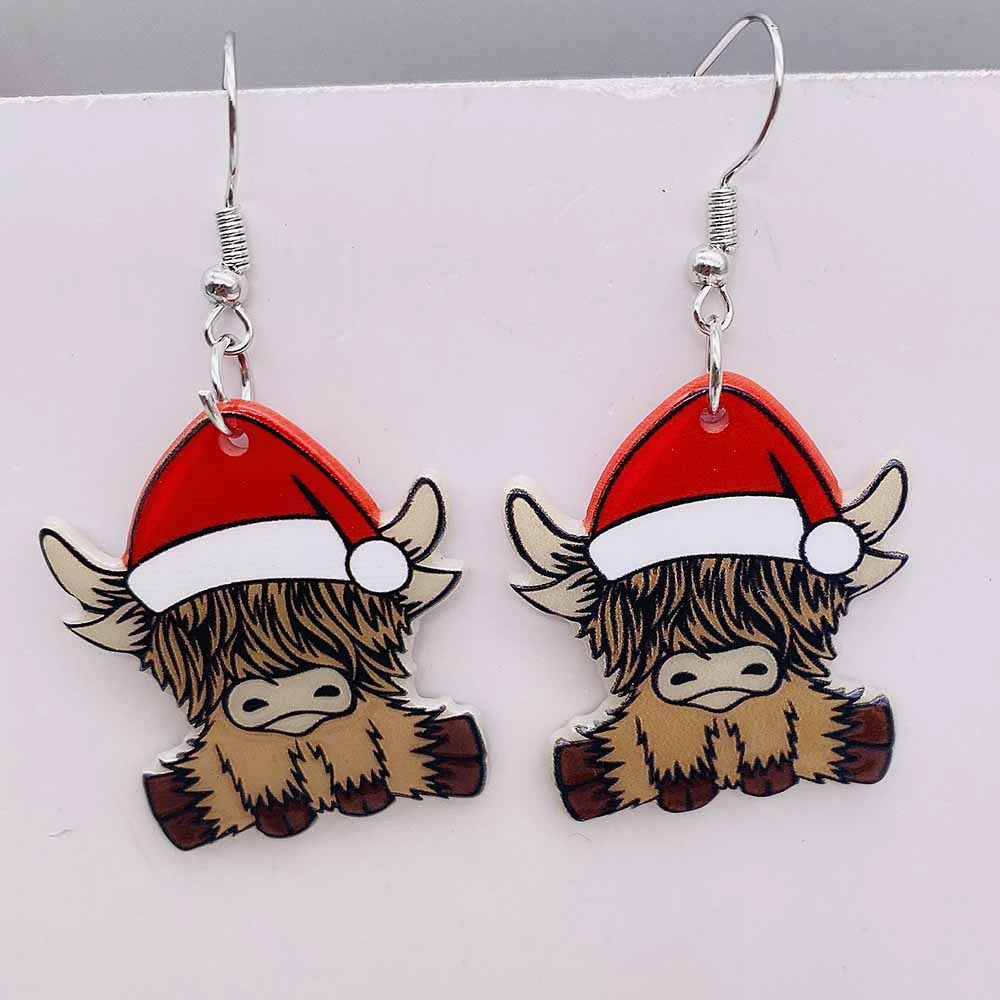 Wholesale Christmas Leopard Print Red Plaid Christmas Tree Acrylic Earrings