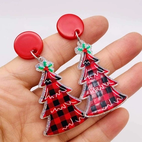 Wholesale Christmas Leopard Print Red Plaid Christmas Tree Acrylic Earrings