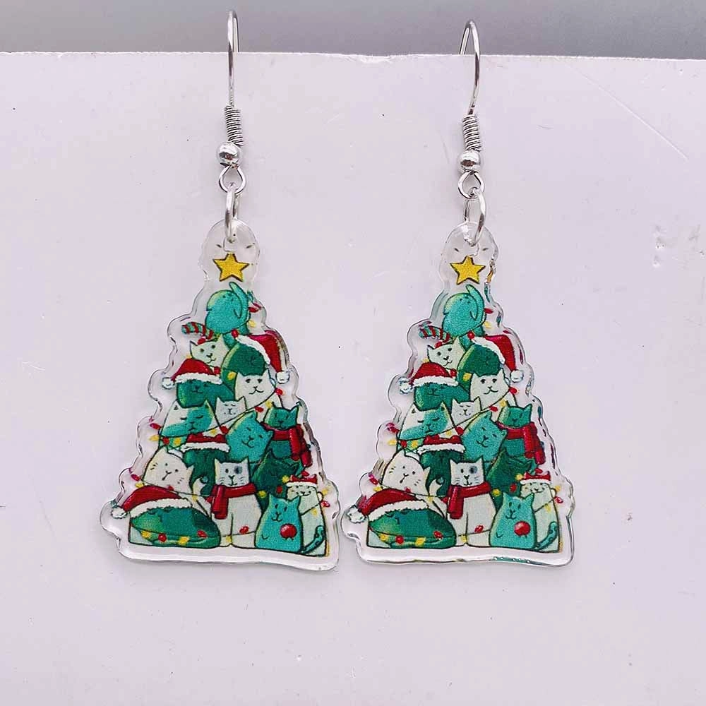 Wholesale Christmas Leopard Print Red Plaid Christmas Tree Acrylic Earrings