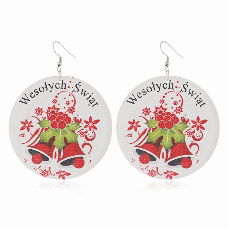 Wholesale Christmas Log Printed Bells Hypoallergenic Earrings