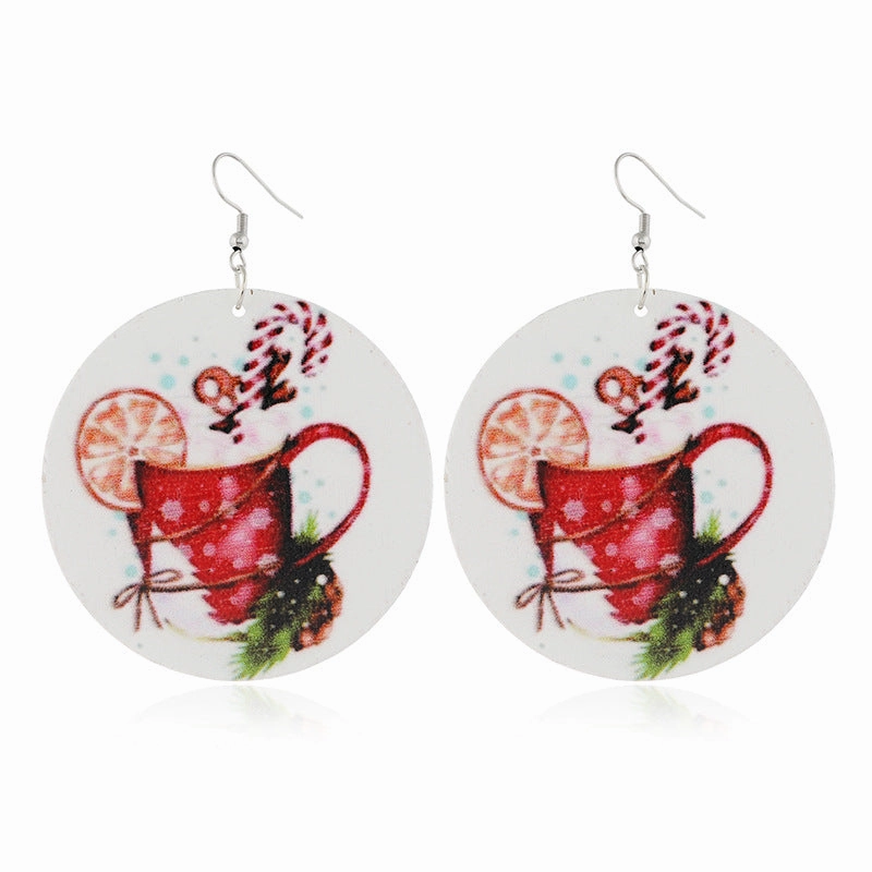 Wholesale Christmas Log Printed Bells Hypoallergenic Earrings