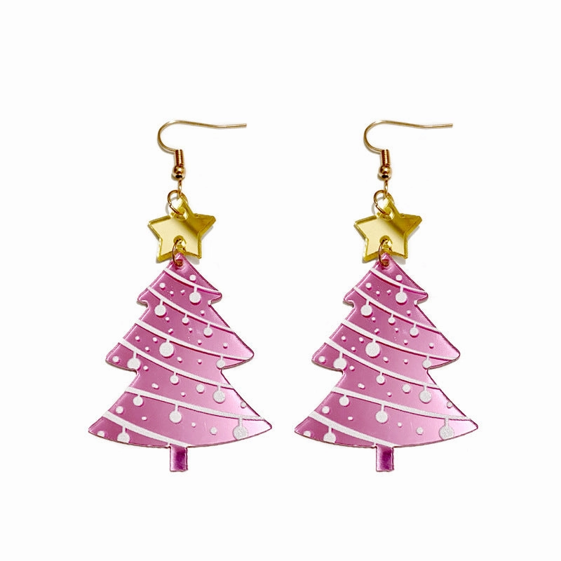 Wholesale Christmas Mirror Acrylic Spliced Christmas Tree Earrings