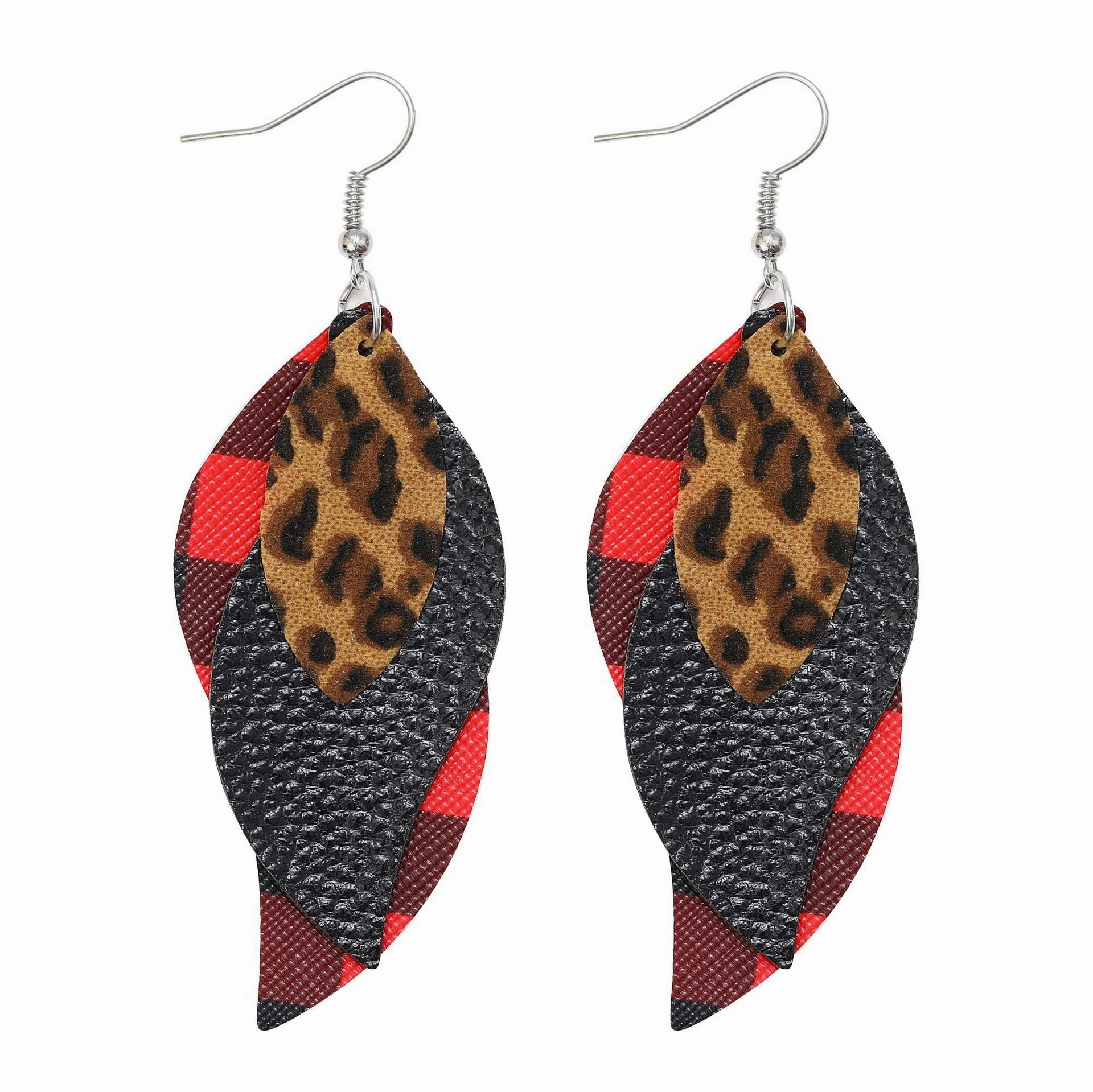 Wholesale Christmas Multi-layered Red Plaid Sequin Earrings