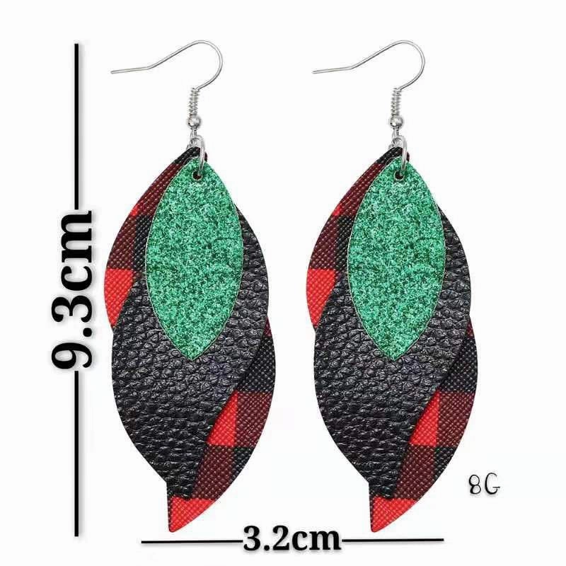Wholesale Christmas Multi-layered Red Plaid Sequin Earrings