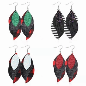 Wholesale Christmas Multi-layered Red Plaid Sequin Earrings