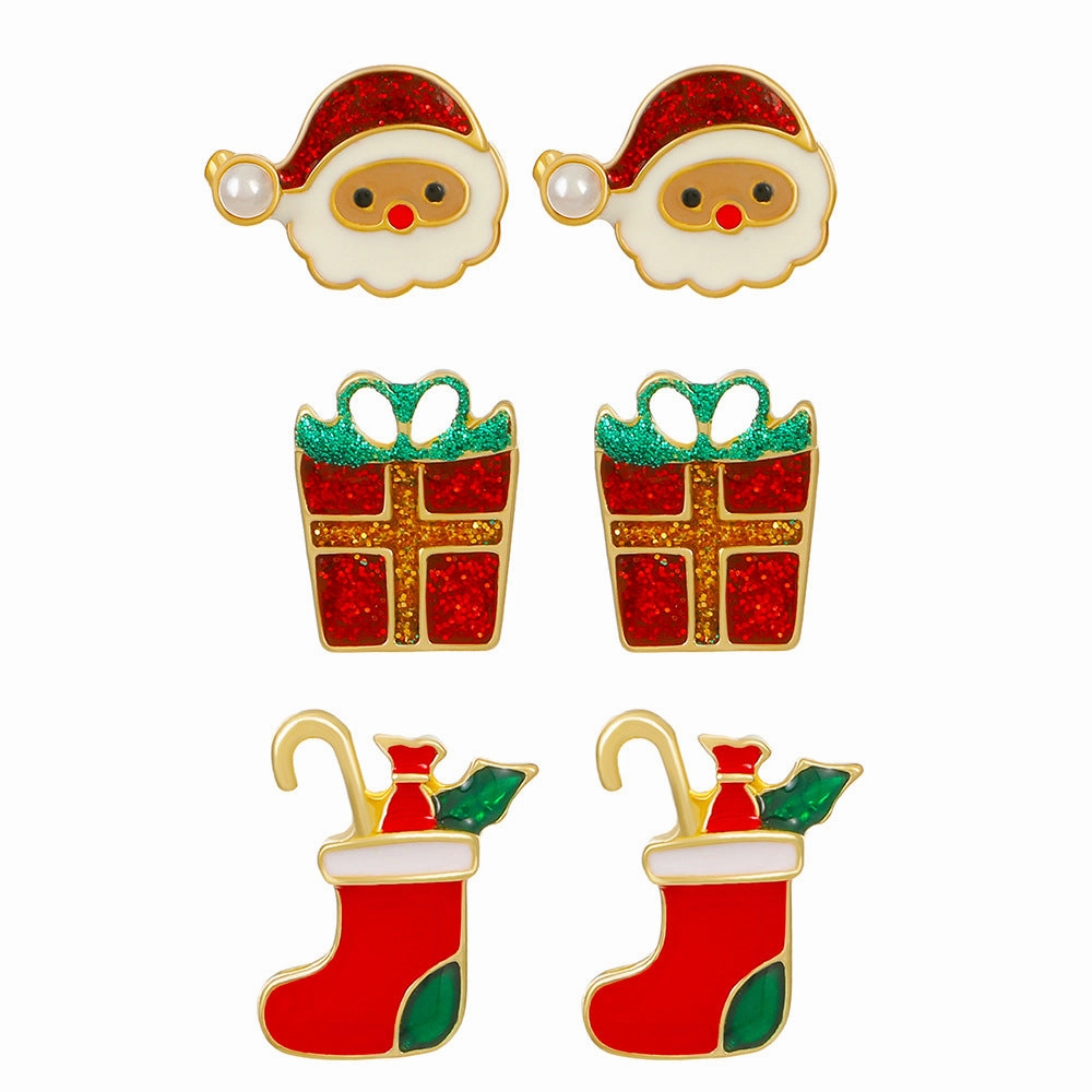 Wholesale Christmas New Products Santa Claus Christmas Tree Alloy Earrings