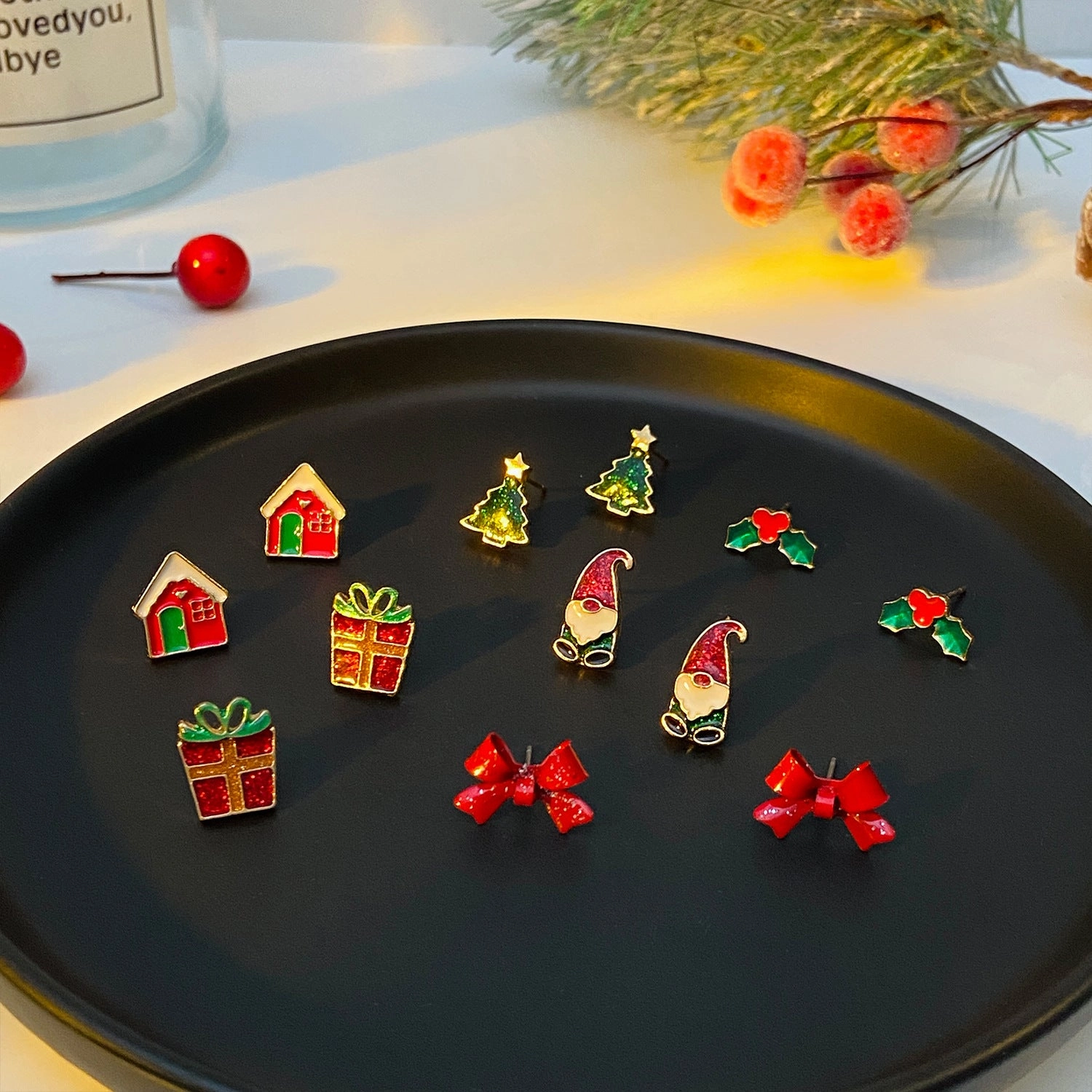 Wholesale Christmas New Products Santa Claus Christmas Tree Alloy Earrings