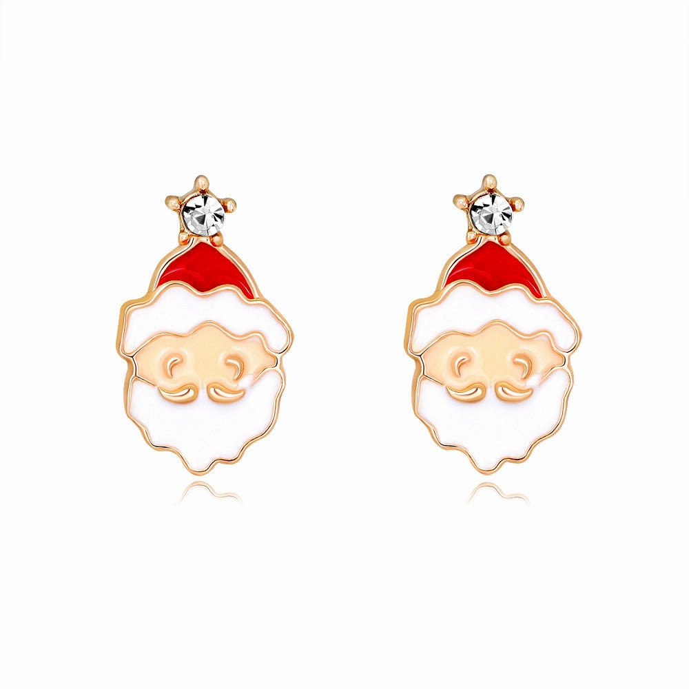 Wholesale Christmas Oil Dripping Diamond Snowman Bell Alloy Earrings