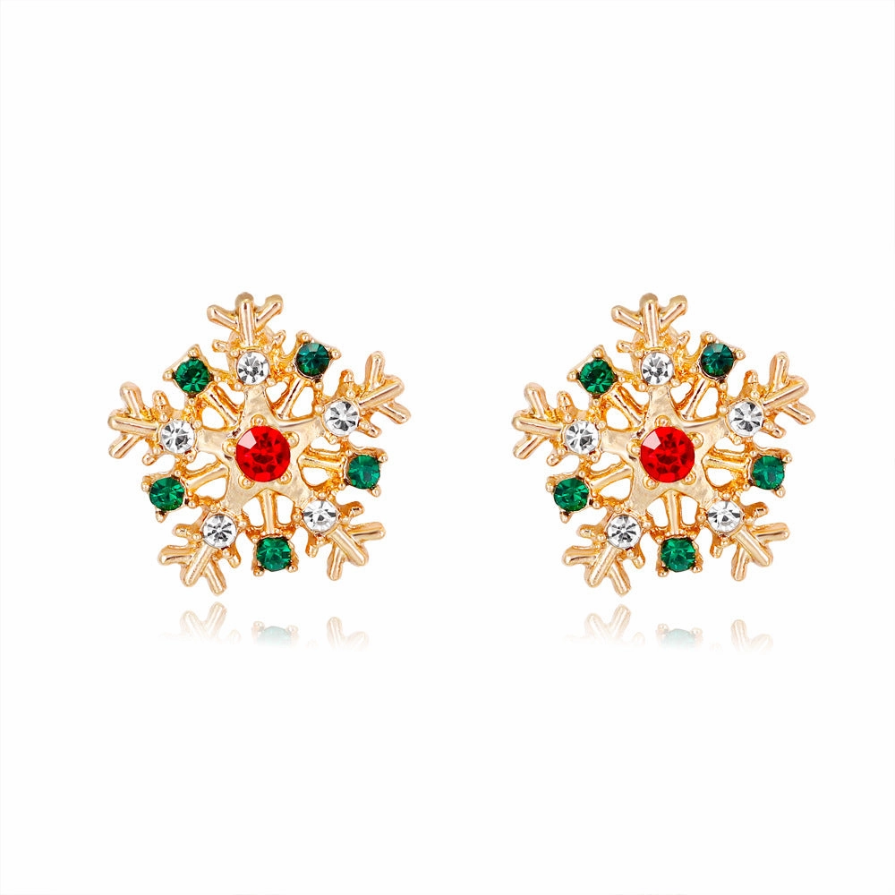 Wholesale Christmas Oil Dripping Diamond Snowman Bell Alloy Earrings