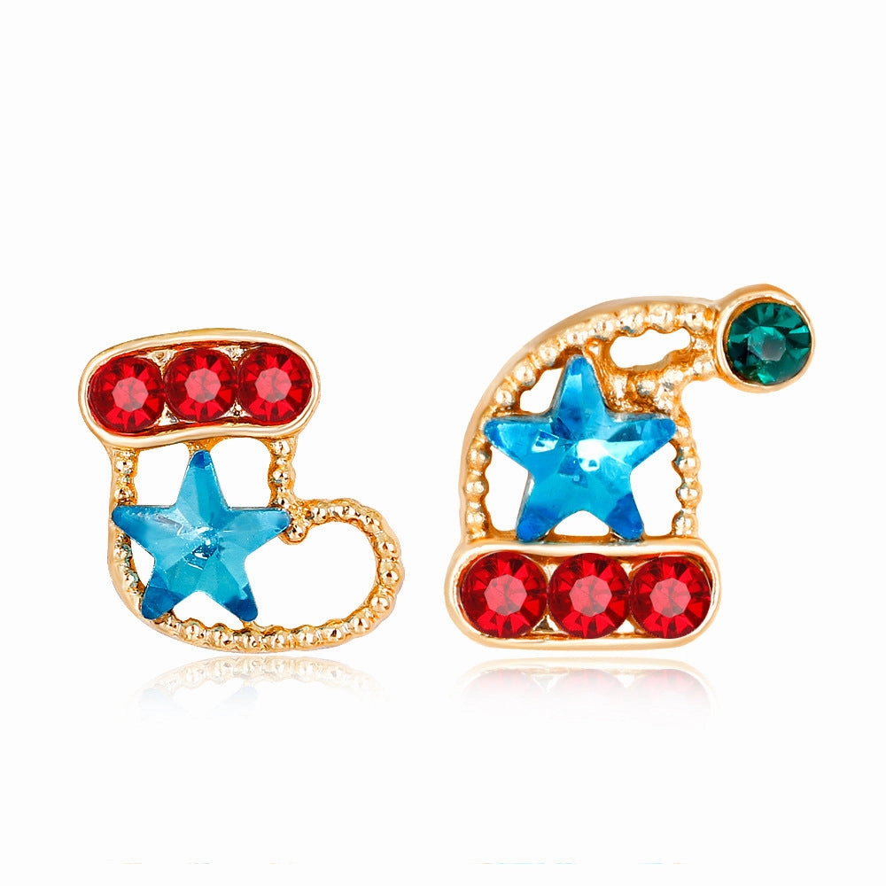 Wholesale Christmas Oil Dripping Diamond Snowman Bell Alloy Earrings