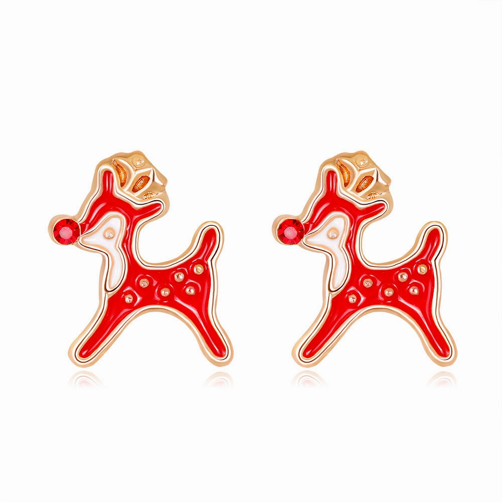 Wholesale Christmas Oil Dripping Diamond Snowman Bell Alloy Earrings