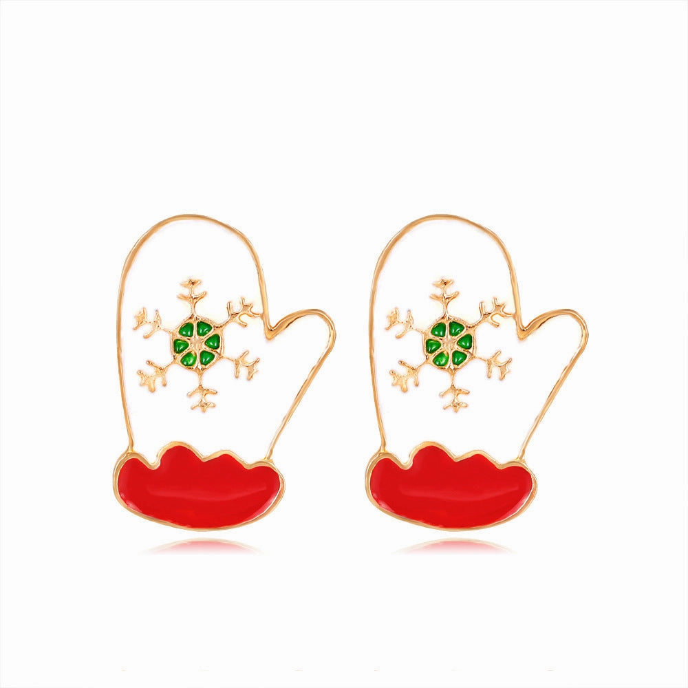 Wholesale Christmas Oil Dripping Diamond Snowman Bell Alloy Earrings