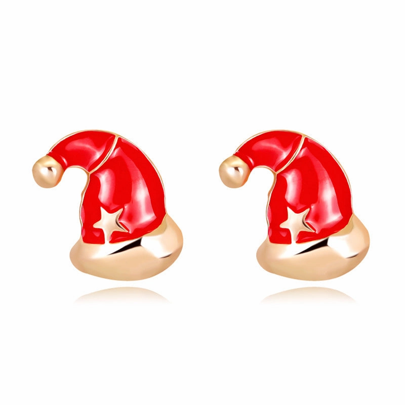 Wholesale Christmas Oil Dripping Diamond Snowman Bell Alloy Earrings