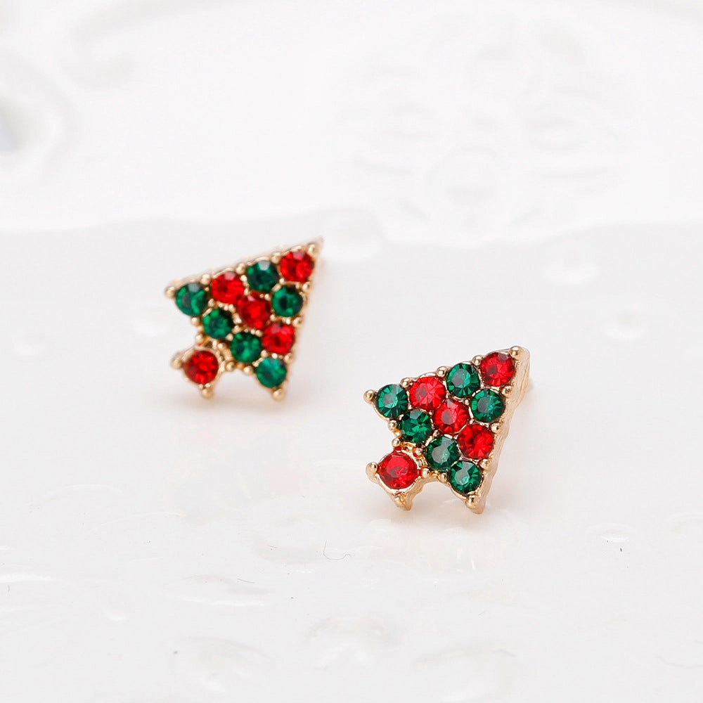 Wholesale Christmas Oil Dripping Diamond Snowman Bell Alloy Earrings