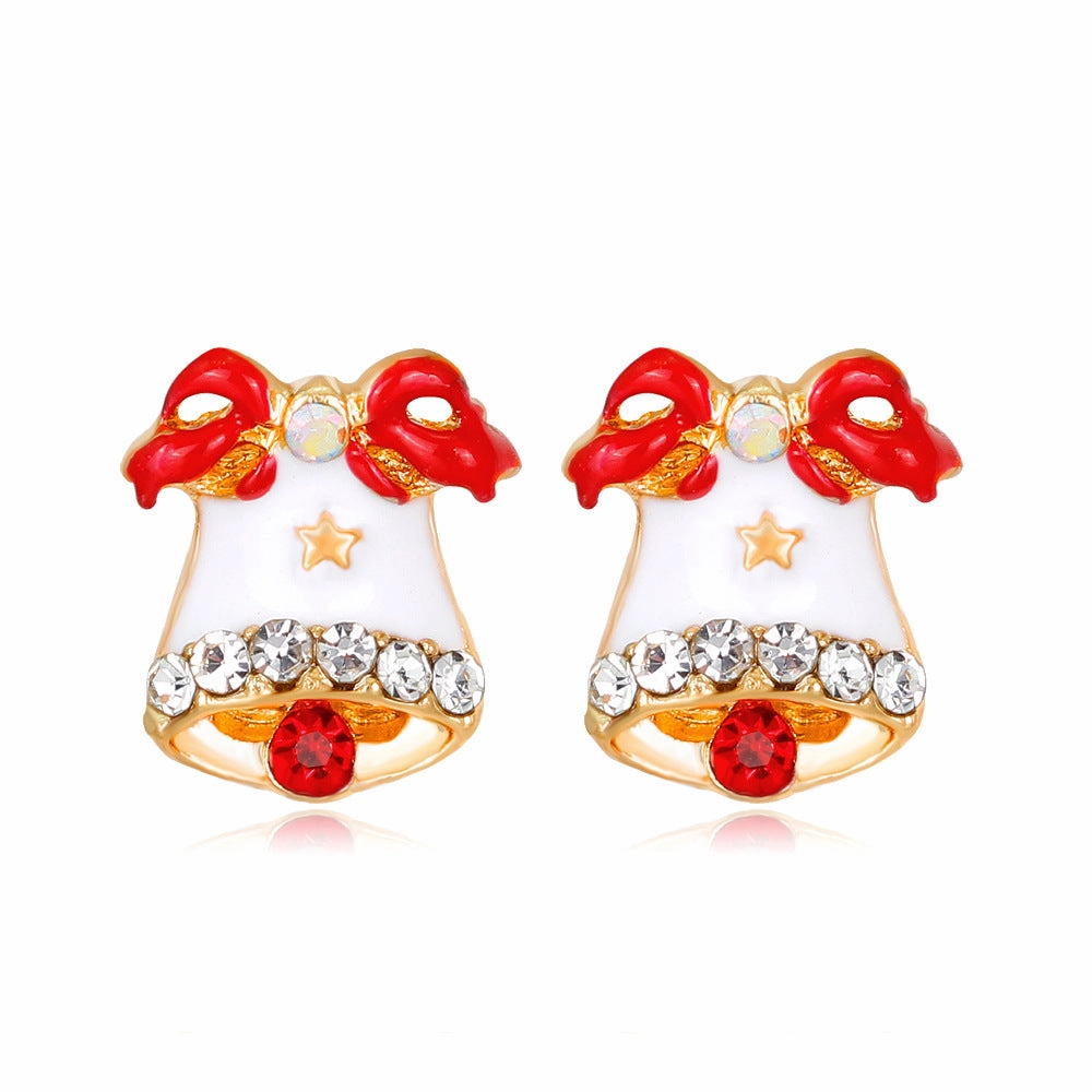 Wholesale Christmas Oil Dripping Diamond Snowman Bell Alloy Earrings