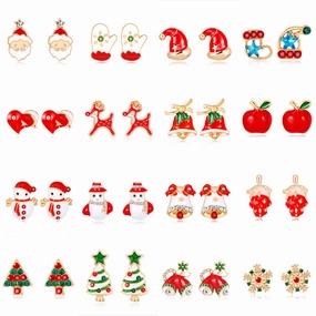 Wholesale Christmas Oil Dripping Diamond Snowman Bell Alloy Earrings