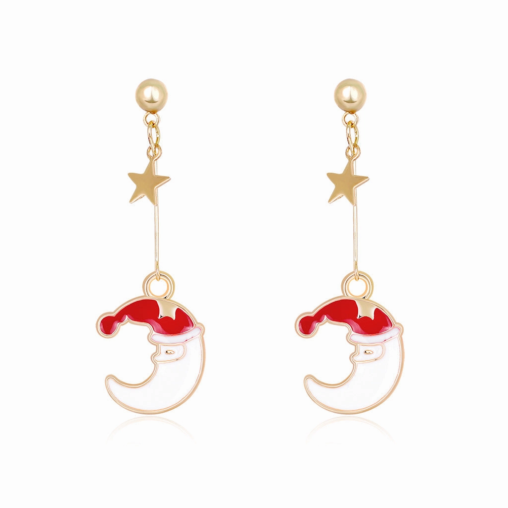 Wholesale Christmas Oil Drop Diamond Santa Claus Christmas Tree Alloy Earrings
