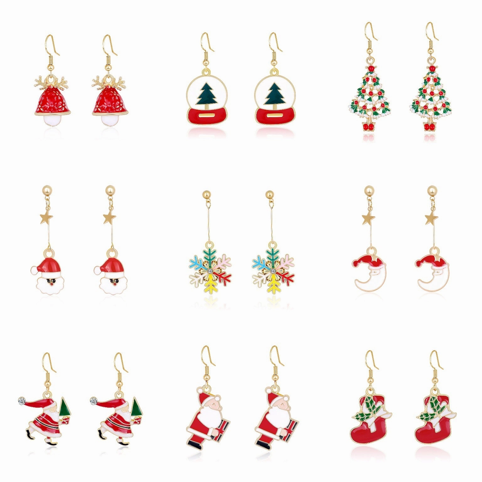 Wholesale Christmas Oil Drop Diamond Santa Claus Christmas Tree Alloy Earrings