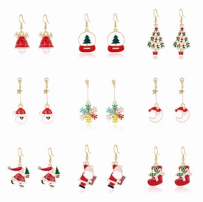 Wholesale Christmas Oil Drop Diamond Santa Claus Christmas Tree Alloy Earrings