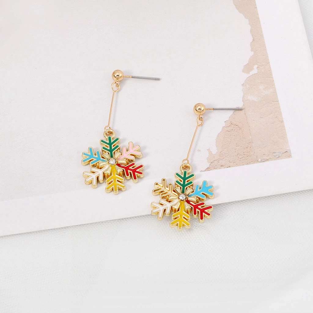 Wholesale Christmas Oil Drop Diamond Santa Claus Christmas Tree Alloy Earrings