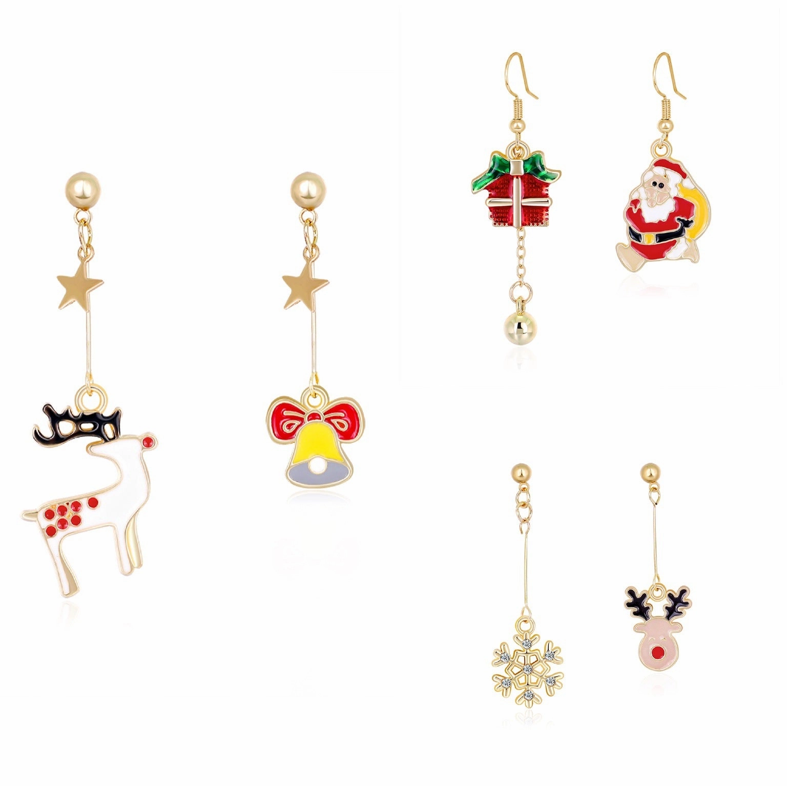 Wholesale Christmas Oil Drop Diamond Santa Claus Christmas Tree Alloy Earrings