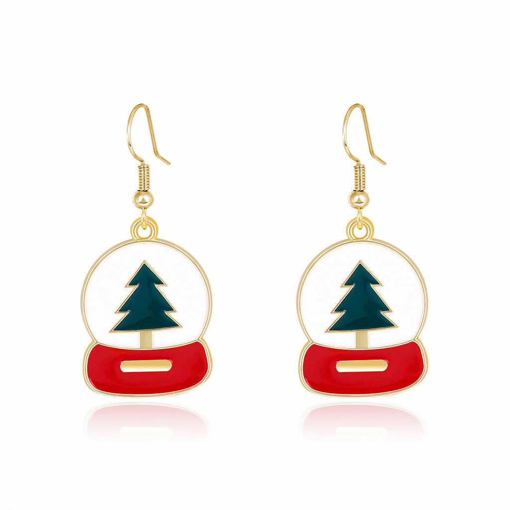 Wholesale Christmas Oil Drop Diamond Santa Claus Christmas Tree Alloy Earrings