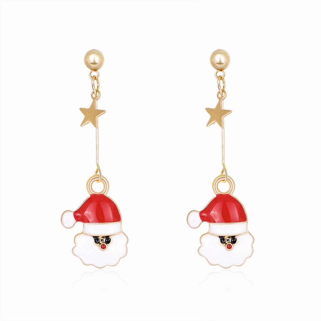 Wholesale Christmas Oil Drop Diamond Santa Claus Christmas Tree Alloy Earrings