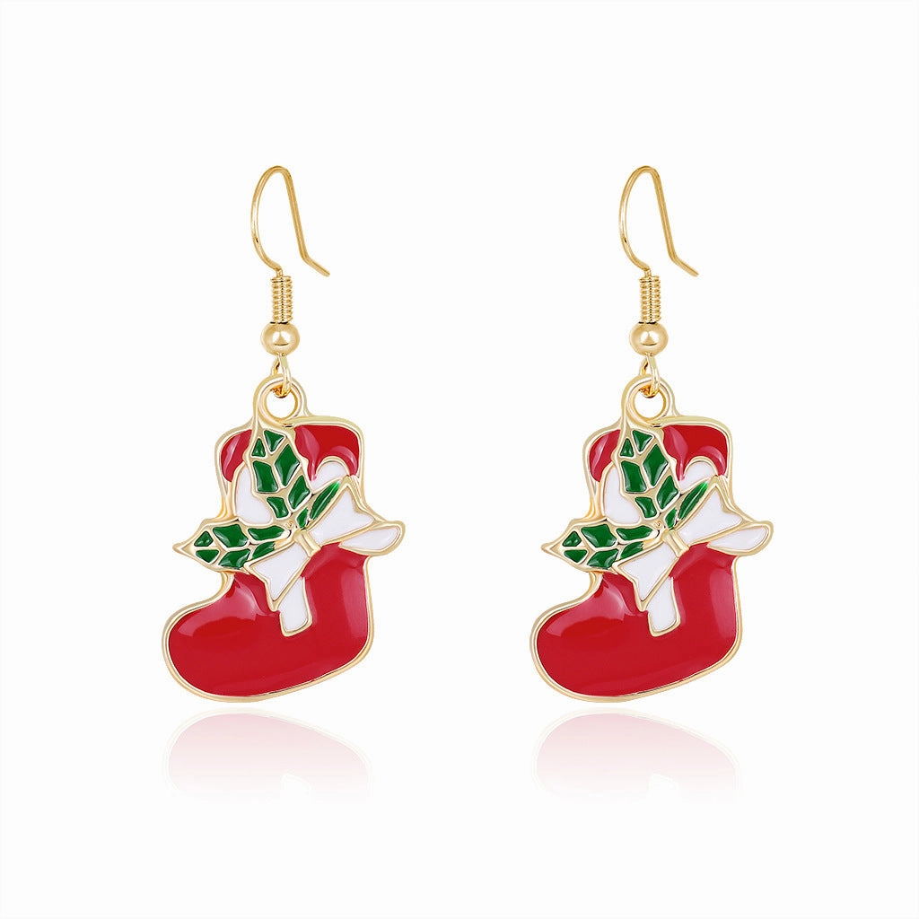 Wholesale Christmas Oil Drop Diamond Santa Claus Christmas Tree Alloy Earrings