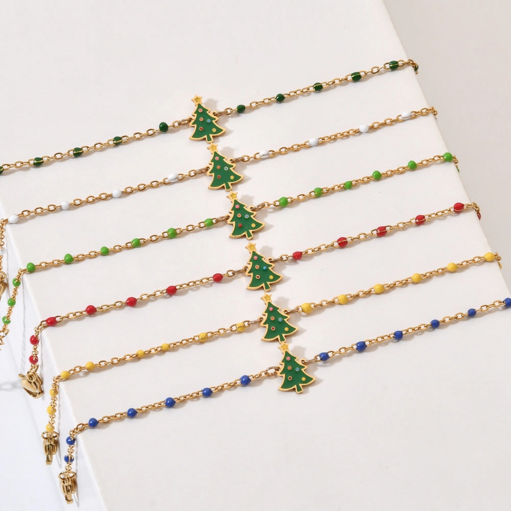 Wholesale Christmas Oil Drop Stainless Steel Rice Bead Bracelet