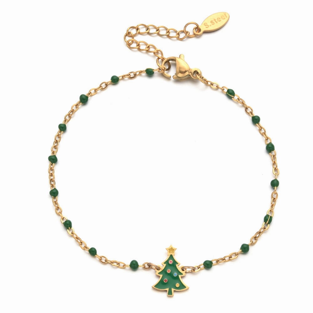 Wholesale Christmas Oil Drop Stainless Steel Rice Bead Bracelet
