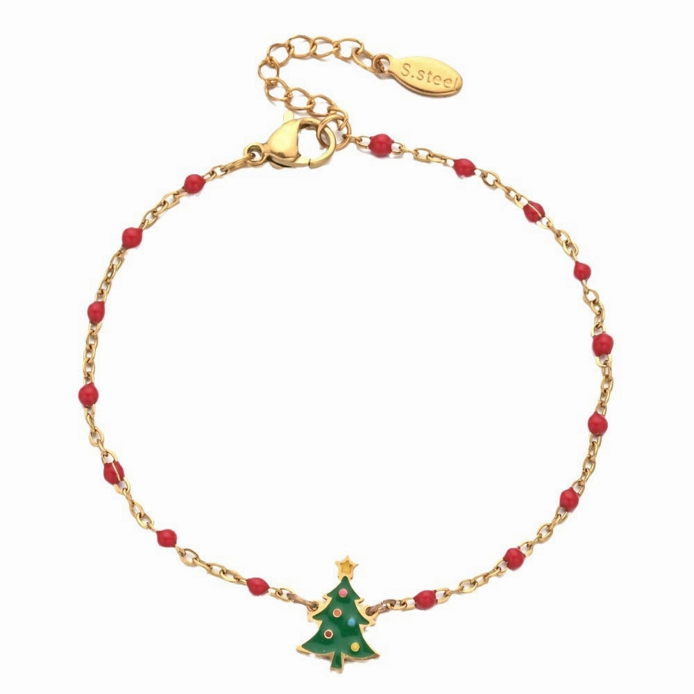Wholesale Christmas Oil Drop Stainless Steel Rice Bead Bracelet