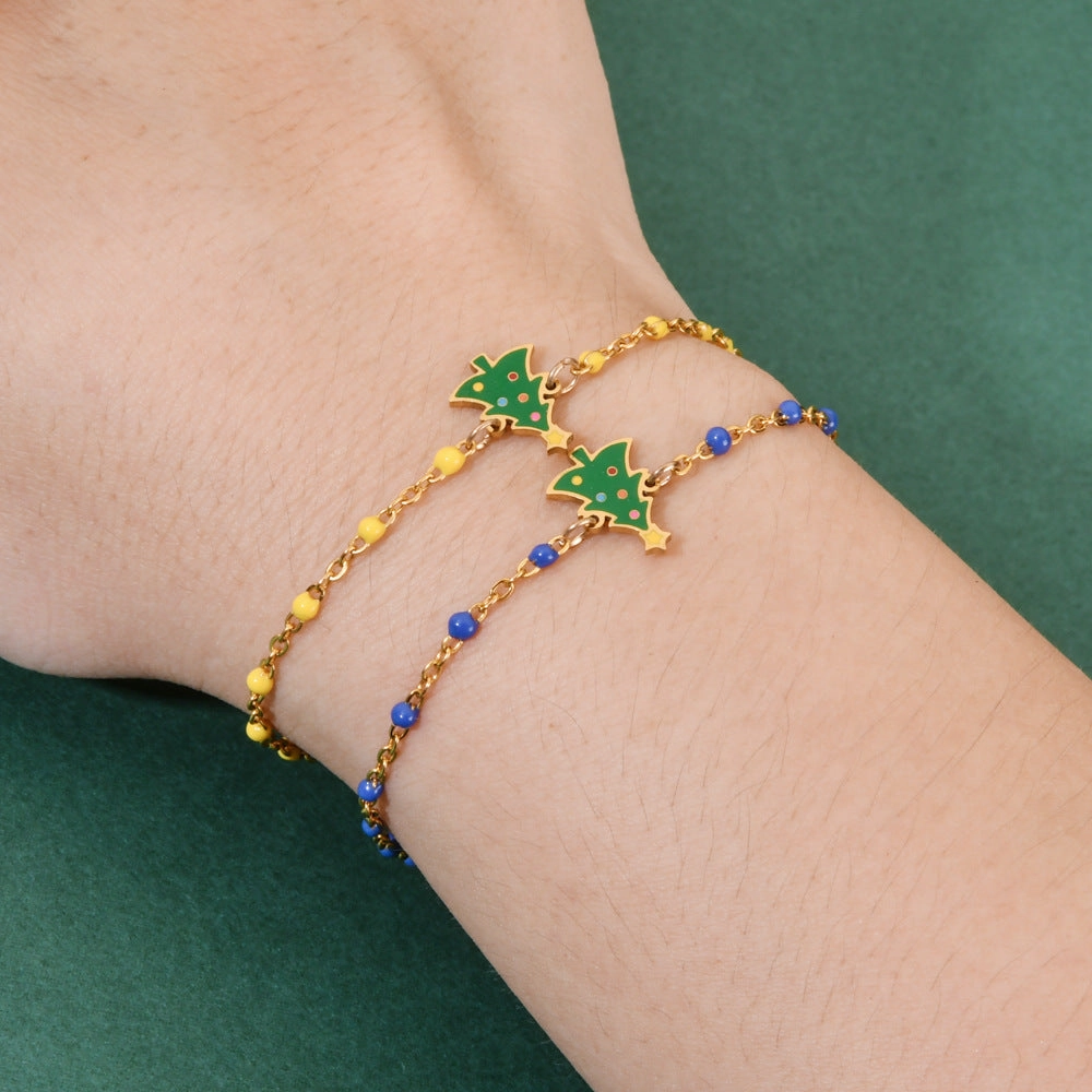 Wholesale Christmas Oil Drop Stainless Steel Rice Bead Bracelet