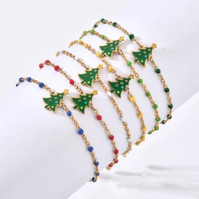 Wholesale Christmas Oil Drop Stainless Steel Rice Bead Bracelet