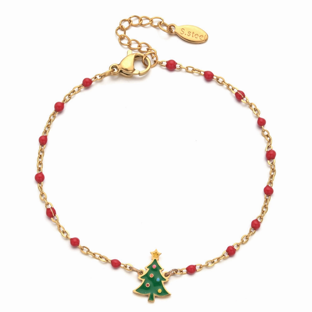 Wholesale Christmas Oil Drop Stainless Steel Rice Bead Bracelet