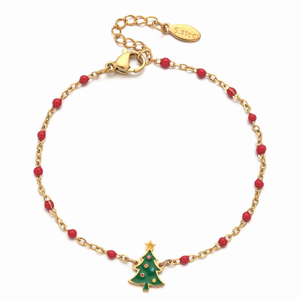 Wholesale Christmas Oil Drop Stainless Steel Rice Bead Bracelet