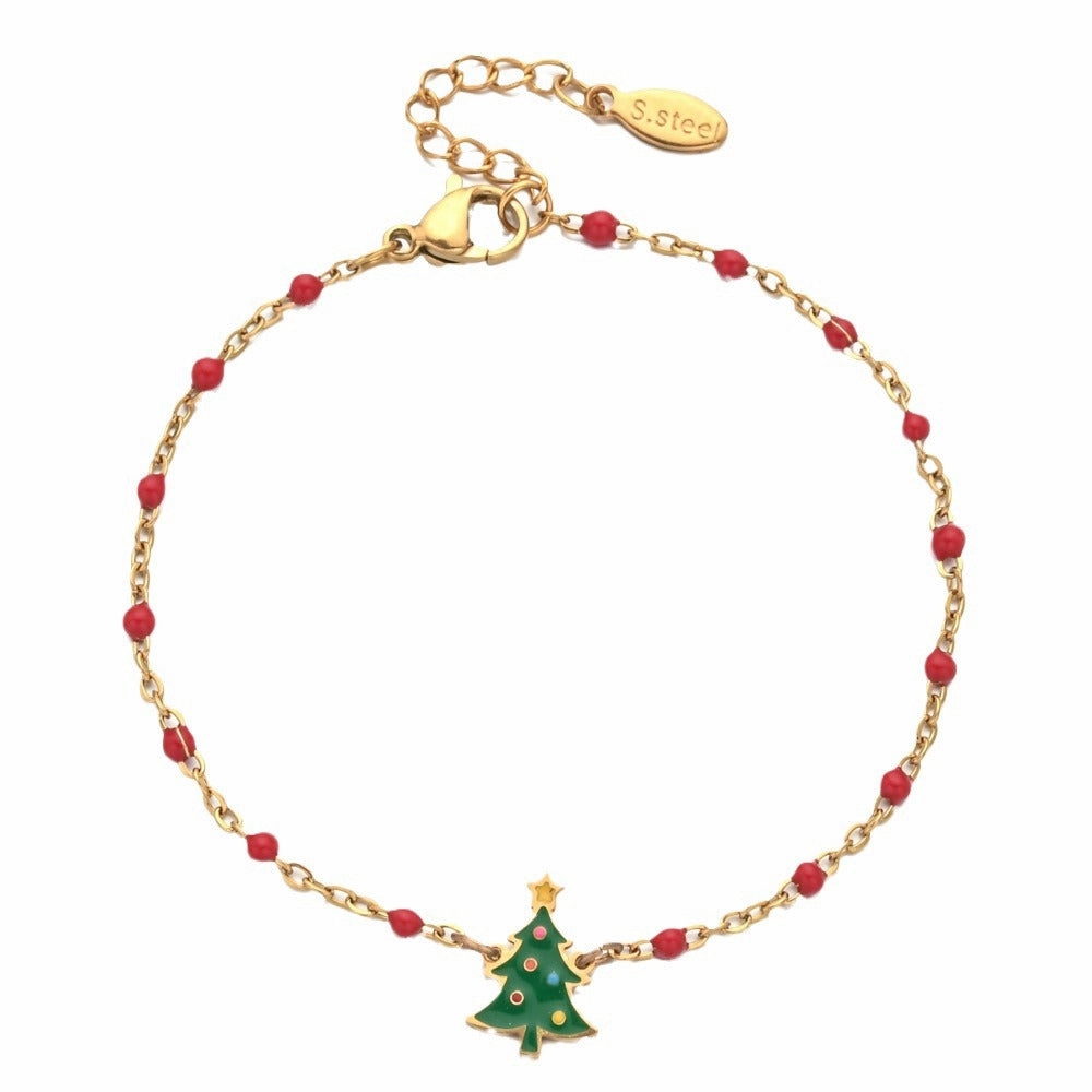 Wholesale Christmas Oil Drop Stainless Steel Rice Bead Bracelet