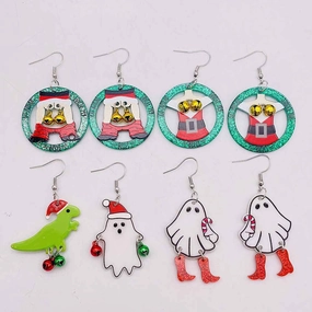Wholesale Christmas Ornaments Ghost Dinosaur Santa Bell Acrylic Pendant Earrings