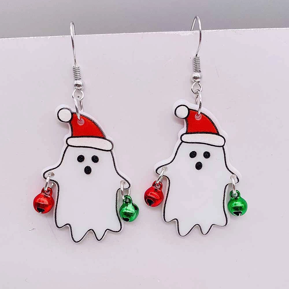 Wholesale Christmas Ornaments Ghost Dinosaur Santa Bell Acrylic Pendant Earrings